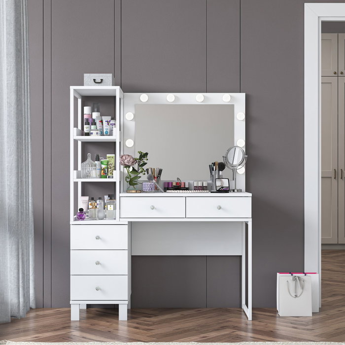 Hanah Home Mesa de Maquillaje Blanca con 10 Focos Hanah Home Mesa de Maquillaje Blanca con 10 Focos